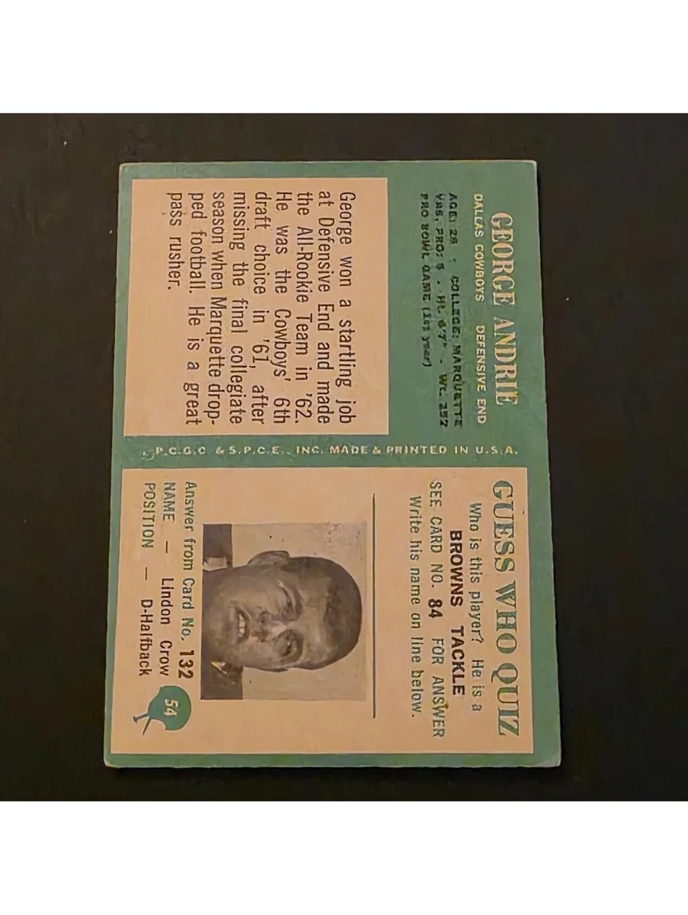1966 Philadelphia - George Andrie #54 (RC) Dallas Cowboys